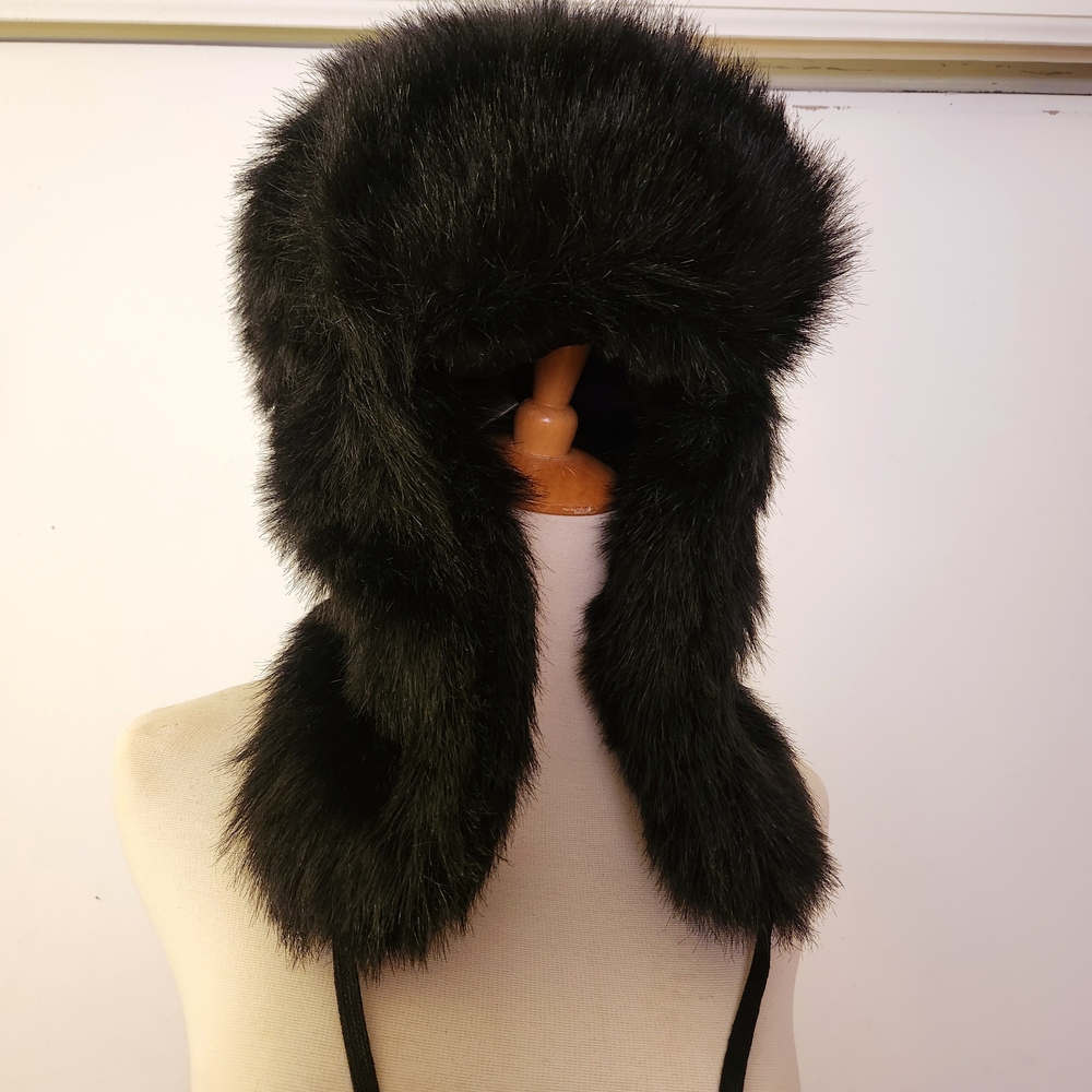 Kangol Black Faux Fur Trapper Hat